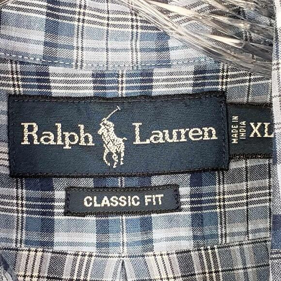 Polo Ralph Lauren Shirt Oxford Mens Size XL Short Sleeve Blue Plaid Button Down - Picture 7 of 9